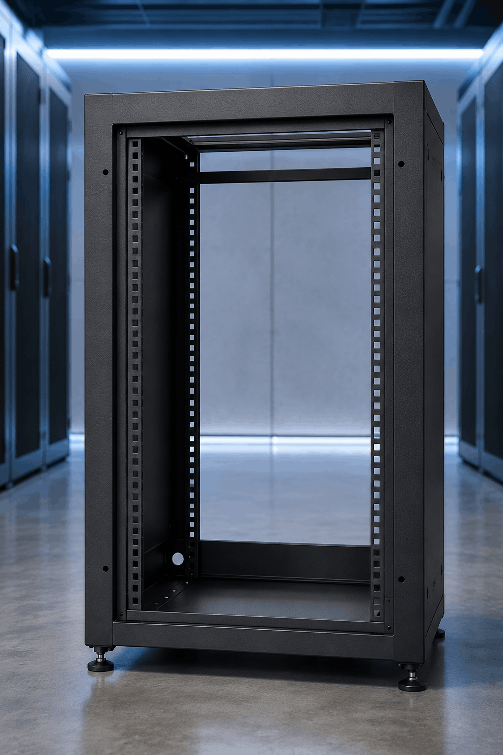 Powder coated data center cabinet for server and mission-critical equipment