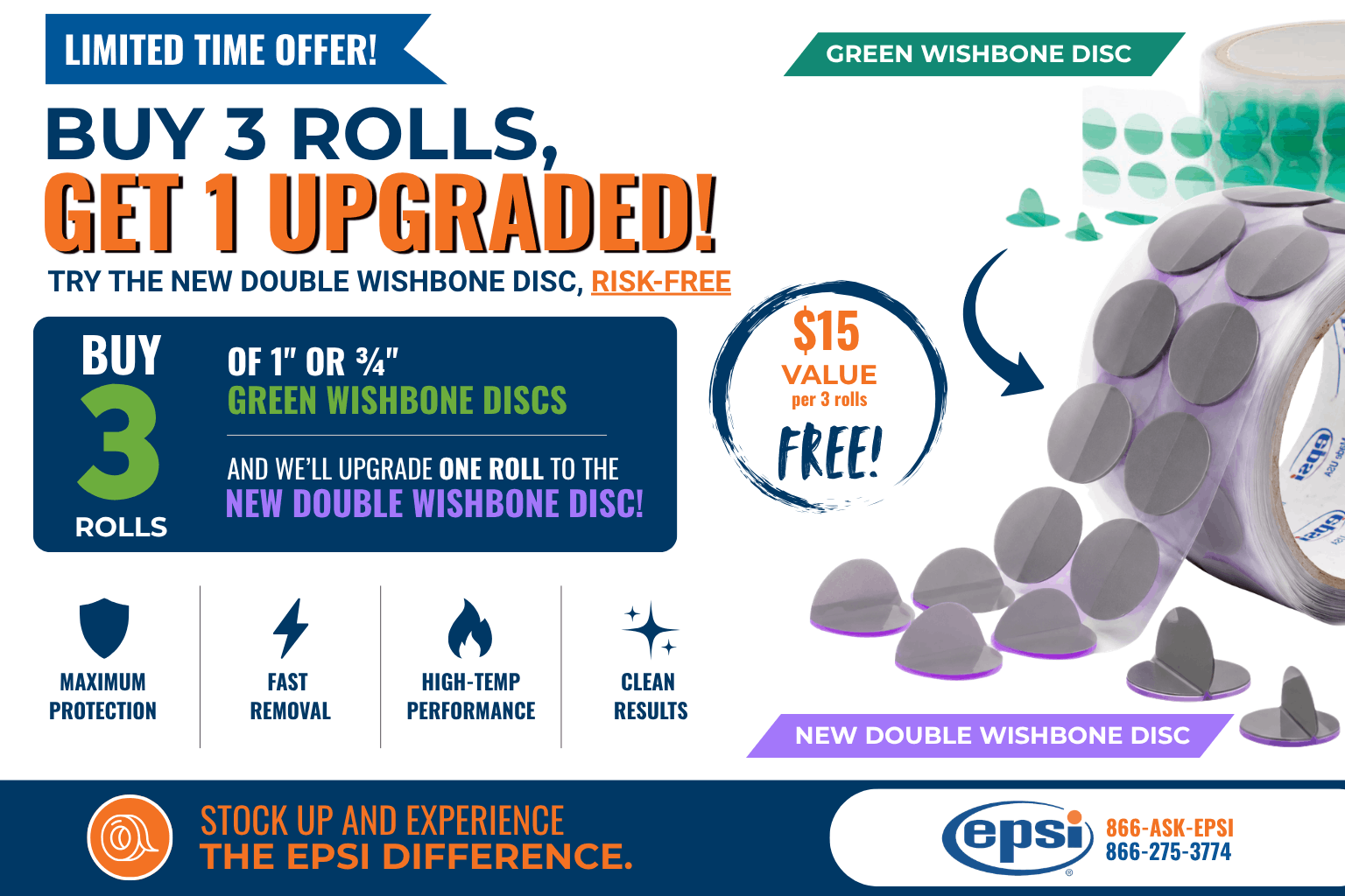 Buy 3 rolls of Green Wishbone Discs and get one roll upgraded to the new Double Wishbone Disc