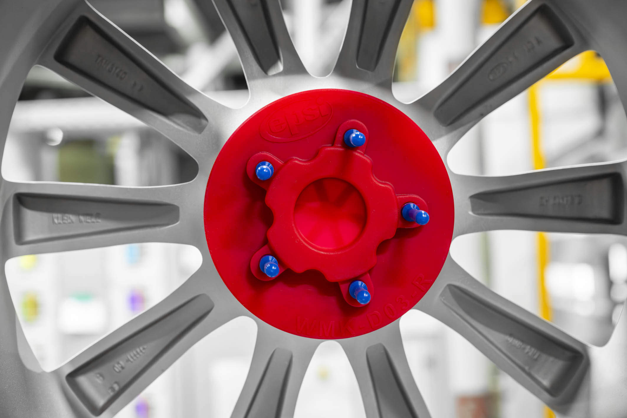 Close-up of Wheel Masking Kit components installed on the front of a wheel